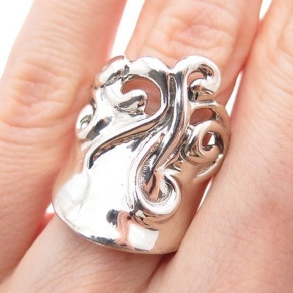 HAGIT GORALI 925 Sterling Silver Vintage Ornate Swirl Modernist Ring Size 6